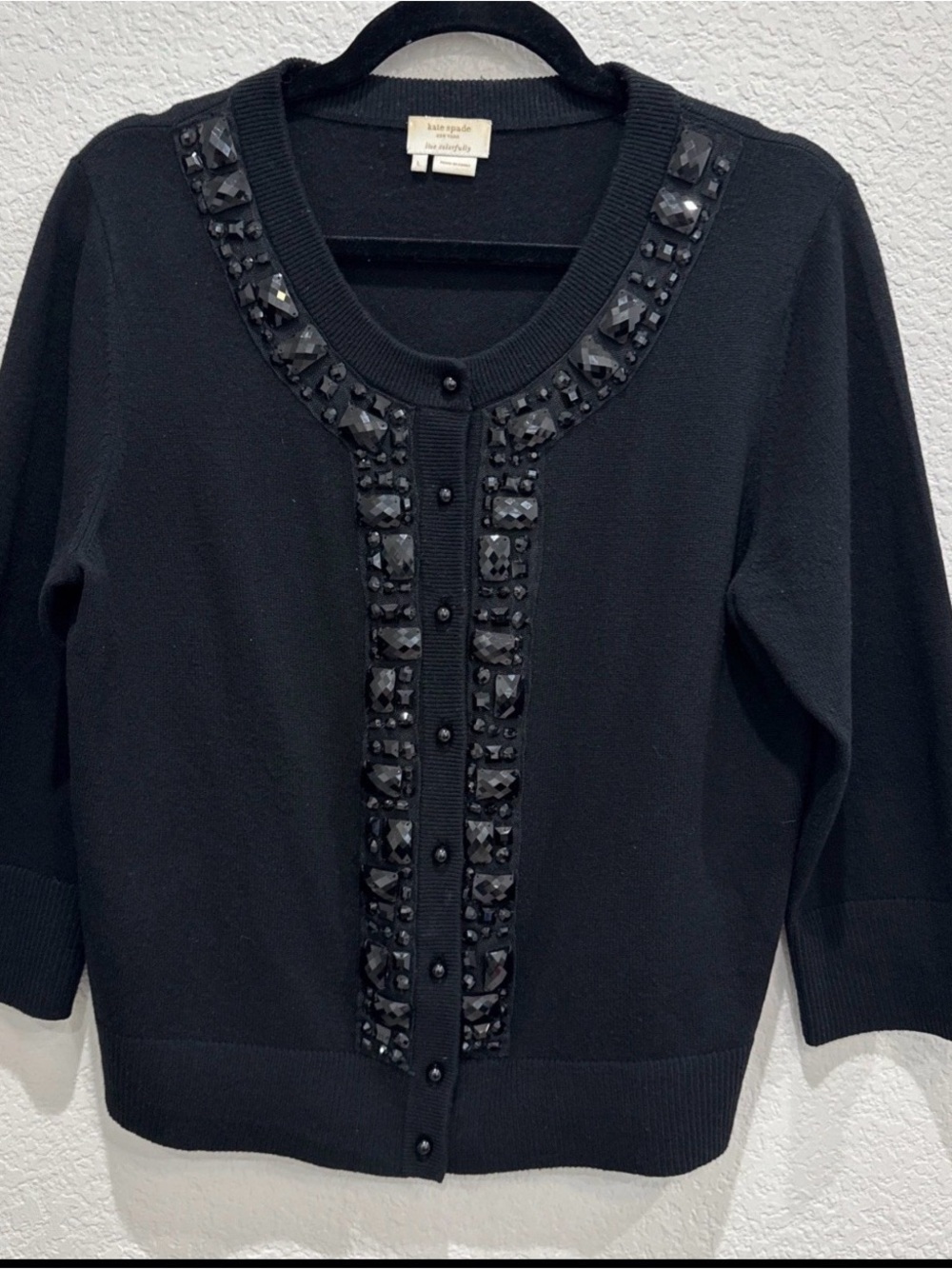 Kate Spade Black Embellished Jeweled Cardigan Sweater Women’s Size Large